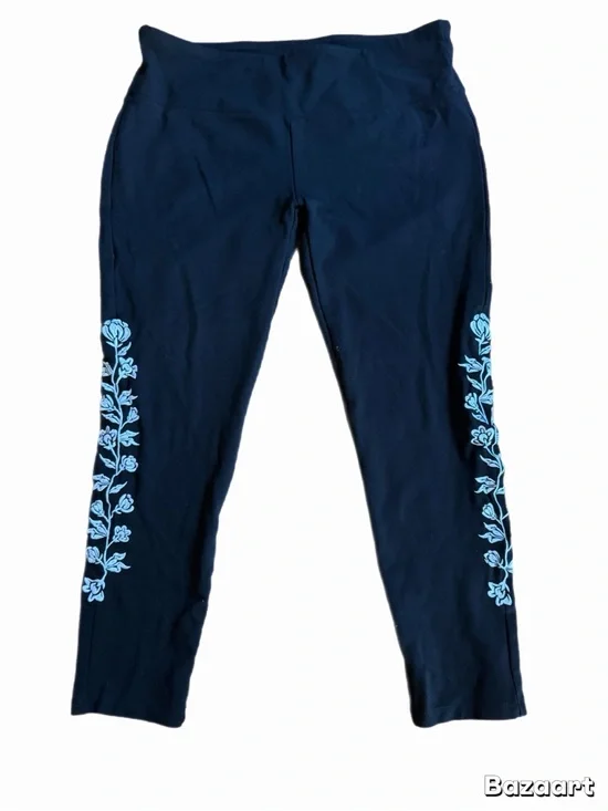 Slim-Sation by Multiples Leggings Size XL Black Floral Side Stretch Pull-On - Picture 2 of 5